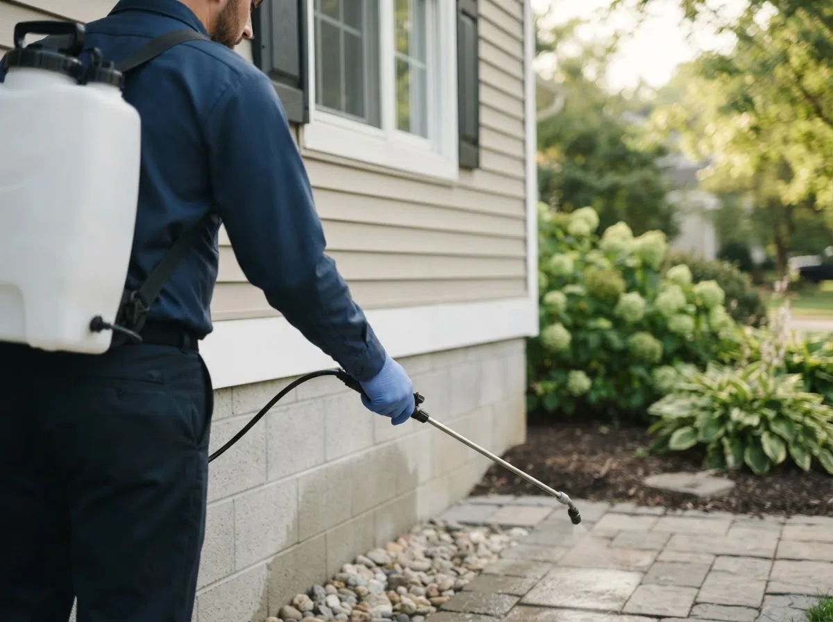 Pest control technician inspecting a home in Woodstock, VT